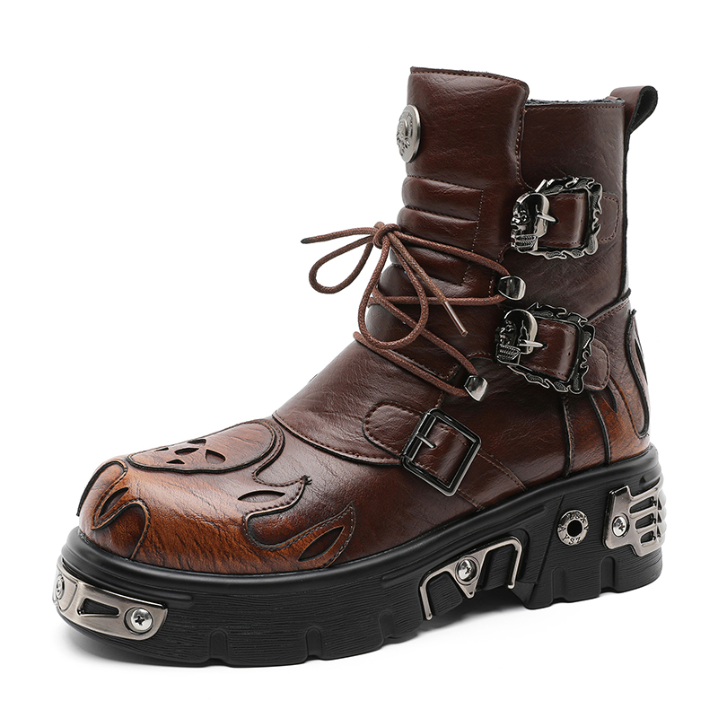 Men'S Shoes To Increase Height - Punk Style Retro Cool Skull Flame