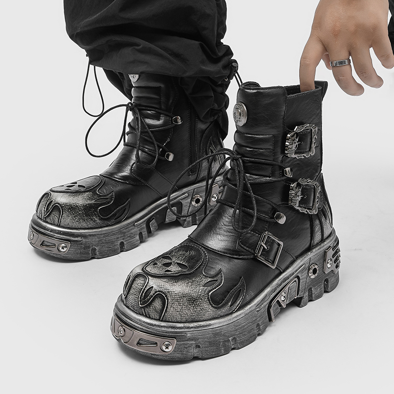Punk Style Retro Cool Skull Fl - Men'S Shoes To Increase Height ulasan dan harga